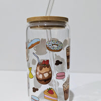 Glass Bamboo Tumblers Coffee theme 16oz