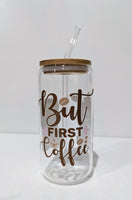 
              Glass Bamboo Tumblers Coffee theme 16oz
            