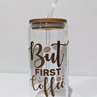 Glass Bamboo Tumblers Coffee theme 16oz