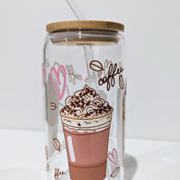 Glass Bamboo Tumblers Coffee theme 16oz