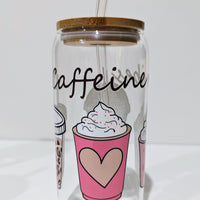 Glass Bamboo Tumblers Coffee theme 16oz