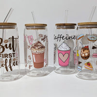 Glass Bamboo Tumblers Coffee theme 16oz