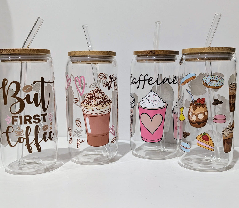 Glass Bamboo Tumblers Coffee theme 16oz